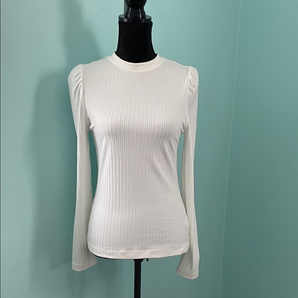 White Ribbed Long Sleeve Top